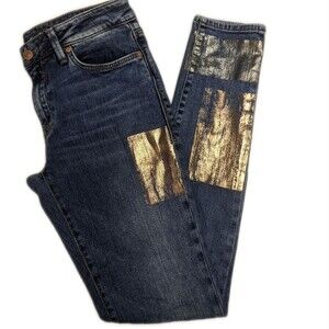 Mavi Jeans Adriana mid rise super skinny, medium blue wash & metallic detail 27